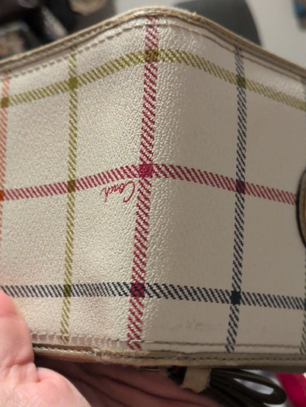 Coach Tattersall White Plaid Wristlet with Pink Logo Plaque - Picture 5 of 8